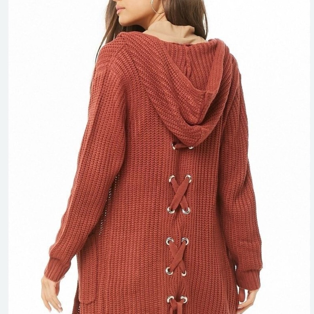 Women’s Sweet Rain lace up Sweater Cardigan hoodie size L Brown